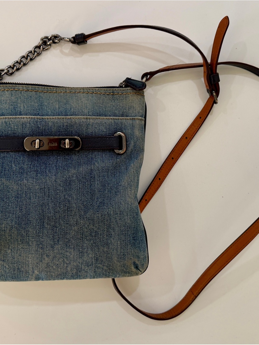 Genuine Coach Denim Leather Bag Swagger Swingpack Crossbody Purse